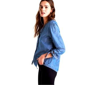 Madewell Blue Chambray long sleeve tie button tunic top size M